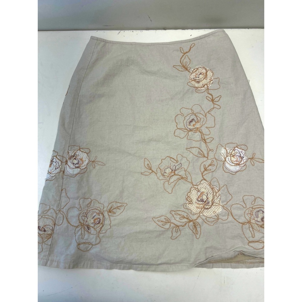 Linen Blend Summer Floral Embroidered Sequin Midi Western BOHO Skirt 12